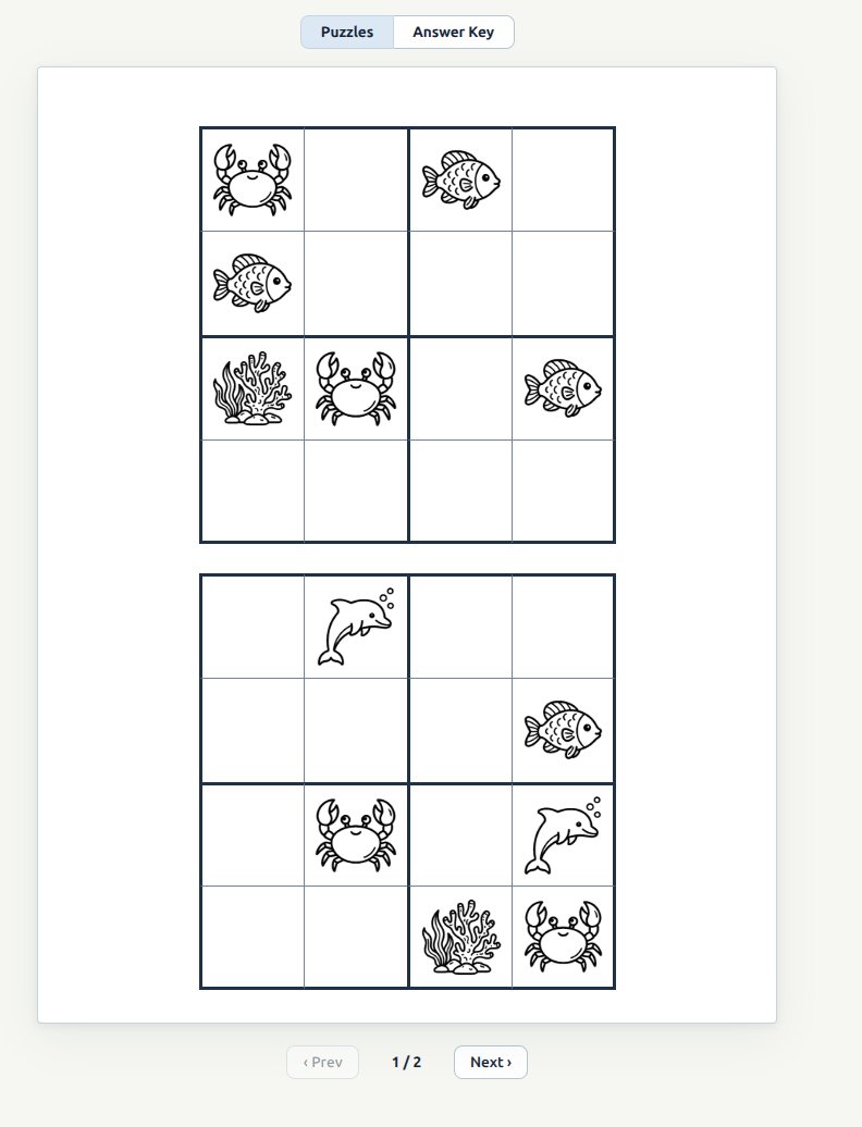 Preview showing the sea world image symbols inside the Sudoku grids